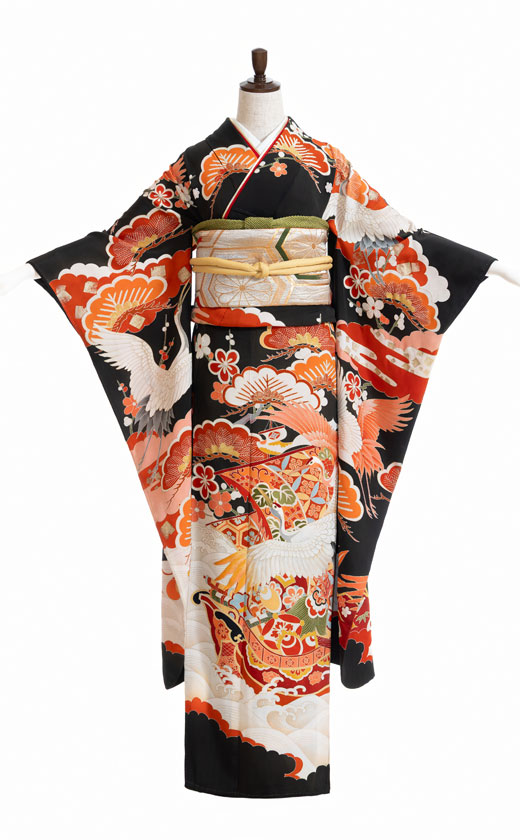 波に丹頂鶴と宝船（正面）