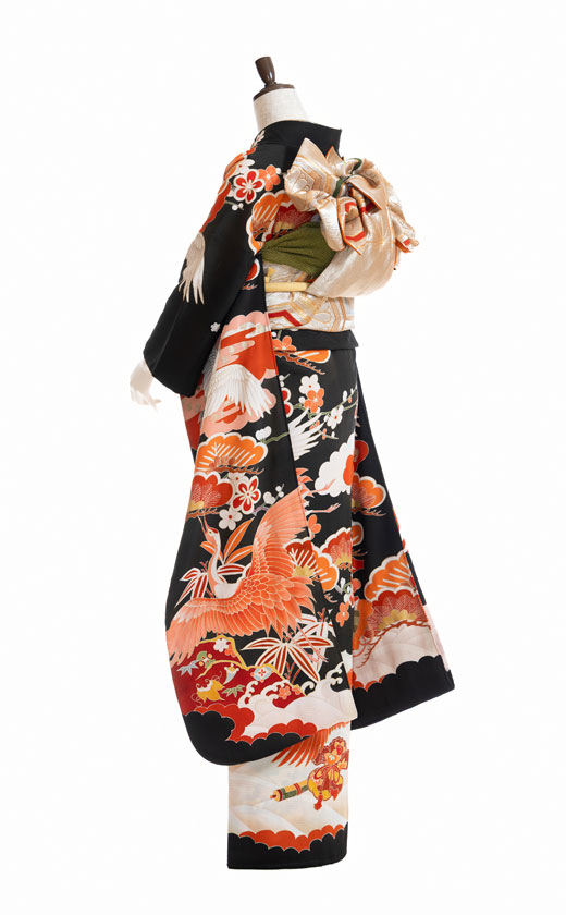 波に丹頂鶴と宝船（後ろ向き）