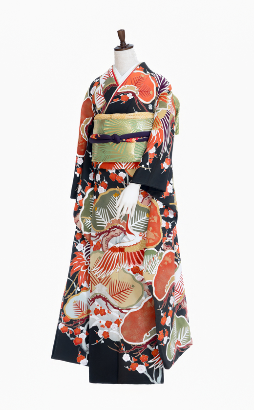 丹頂鶴に松竹梅（横向き）