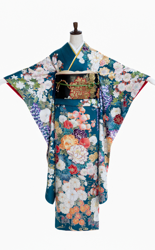 青藍地に金彩菊牡丹藤（正面）