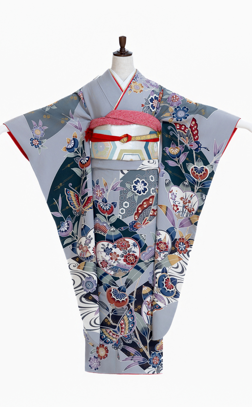 紅型橘に蝶々と四季花（正面）