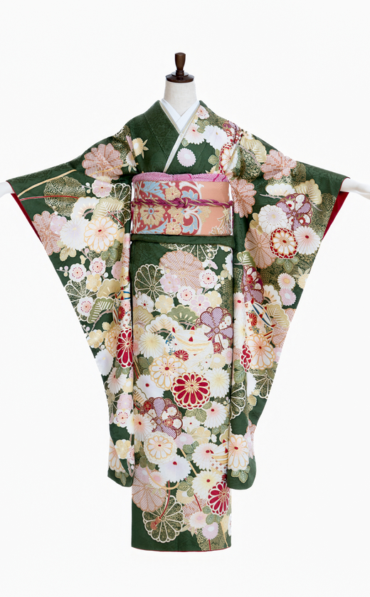 綸子地に菊花千切（正面）